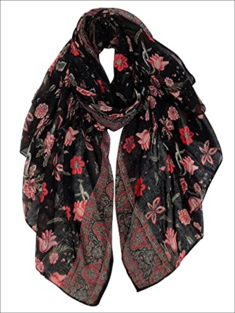 Womens Lightweight Polyester Floral Print Scarf Shawl Wrap